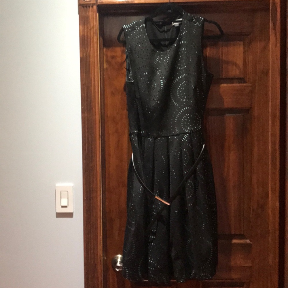 Laser cut black and blue pleated dress